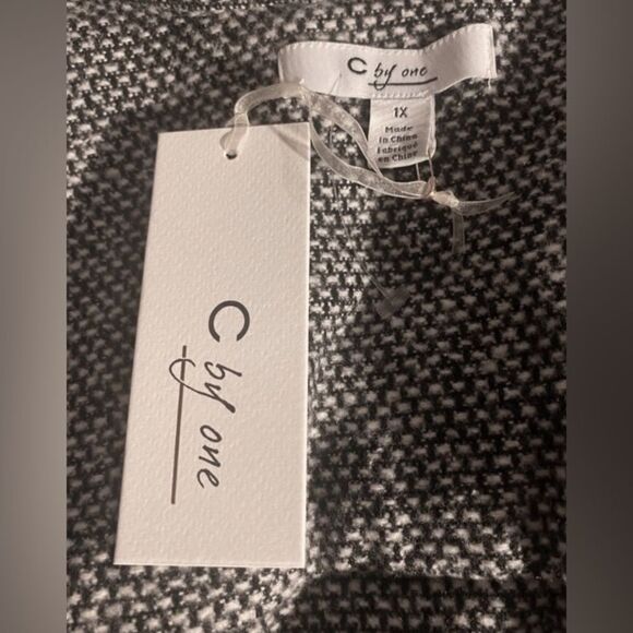 C By One 1X Wool Houndstooth Shacket Coat Jacket Black White Check Plaid NWT - Picture 5 of 6